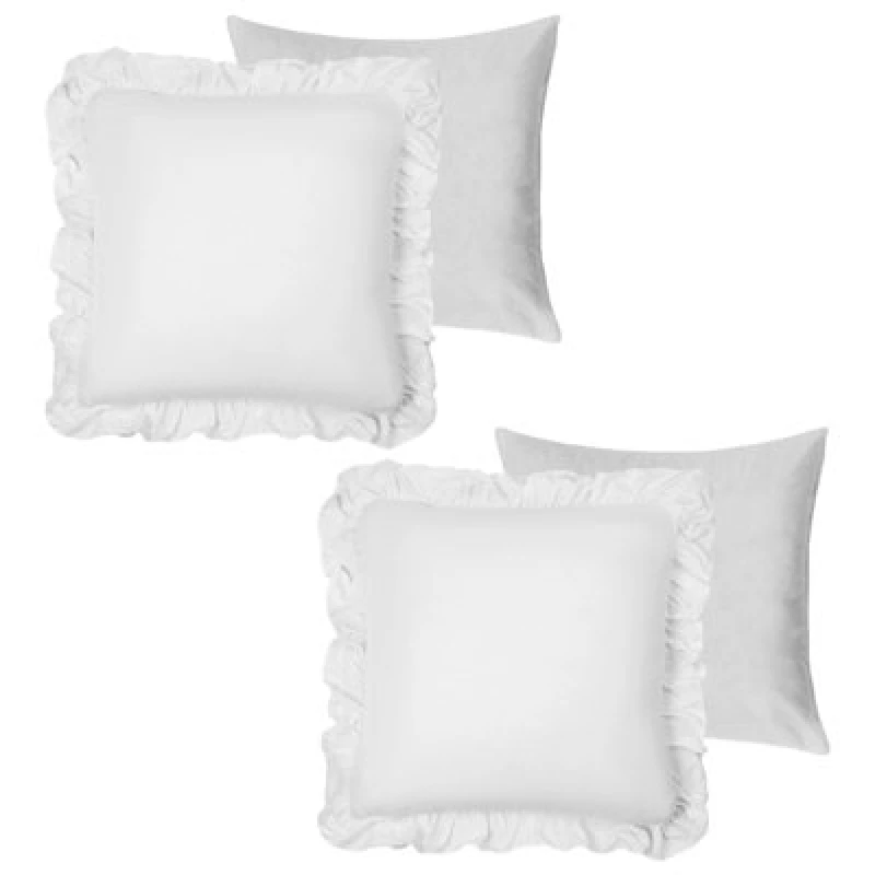 Image of OHS OHS 2 Pack Linen Frill Cushion Covers Filled Home Living Luxury in White Size: 45cm x 45cm White 45cm x 45cm Unisex 5027434175987