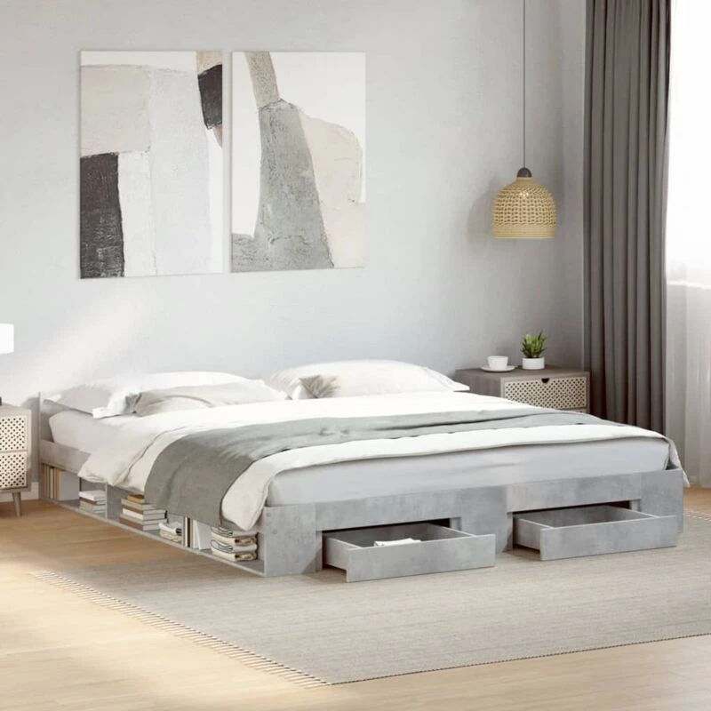 Image of VIDAXL Bed Frame with Drawers without Mattress Concrete Grey 180x200cm Super King vidaXL 3280730