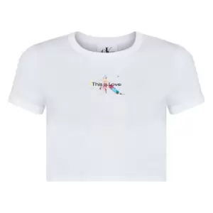 Image of Calvin Klein Jeans Pride Logo Crop T-Shirt - White