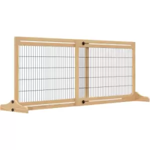 Image of PawHut Adjustable Wooden Pet Gate Freestanding Dog Barrier for Doorway - Natural wood finish