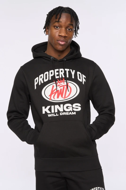 Image of Kings Will Dream Mens Prop Mens Overhead Hoodie - Dual-Texture Raised Graphics & Premium Brush-Back Fleece in Black Size: Medium Black Male M