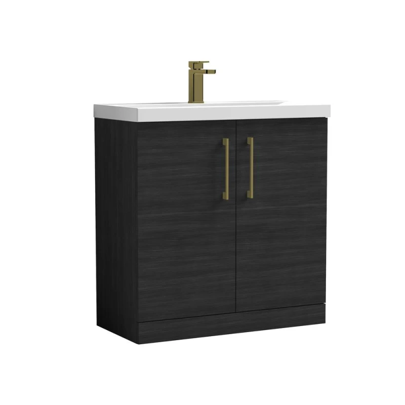 Image of Balterley Bathroom 2 Soft Close Door Floor Vanity Unit Basin, Black, 810mm in Black Unisex