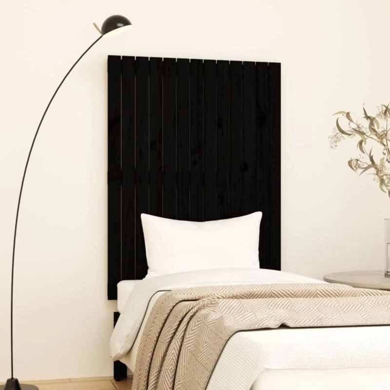 Image of Vidaxl Wall Headboard Black 82.5X3X110 Cm Solid Wood Pine, Black 824957