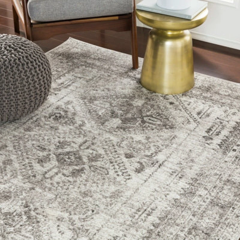 Image of Livabliss Vintage Oriental Boho Light Grey/white/charcoal Neelam Area Rug 120 X 170 Cm - Easy Care, Ideal For Living Room & Bedroom
