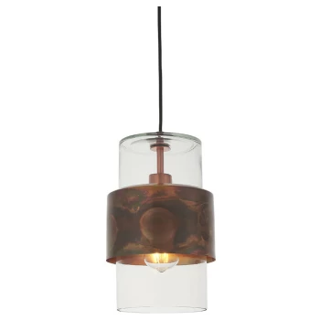 Image of Merano Palermo Pendant Ceiling Light Copper Patina Plate & Clear Glass