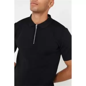 Image of I Saw It First Black Slim Fit Half Zip Knitted Top - Black