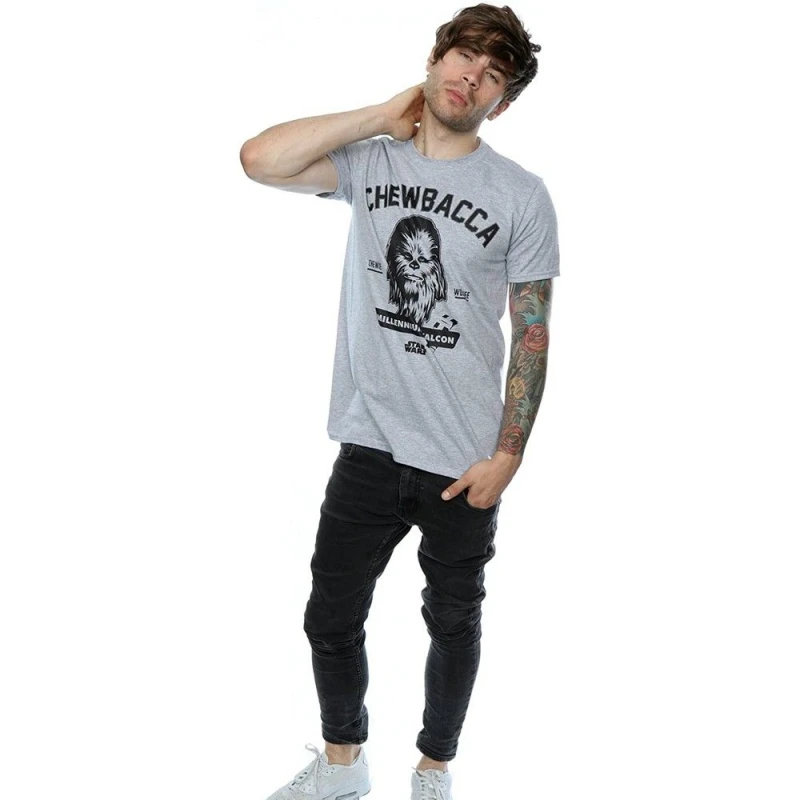 Image of Star Wars Star Wars Men Collegiate Chewbacca Heather T-Shirt in Grey Size: Small Grey S Male 5063377443646