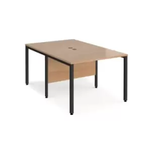 Image of Office Desk 2 Person Rectangular Desk 1000mm Beech Tops With Black Frames 1600mm Depth Maestro 25