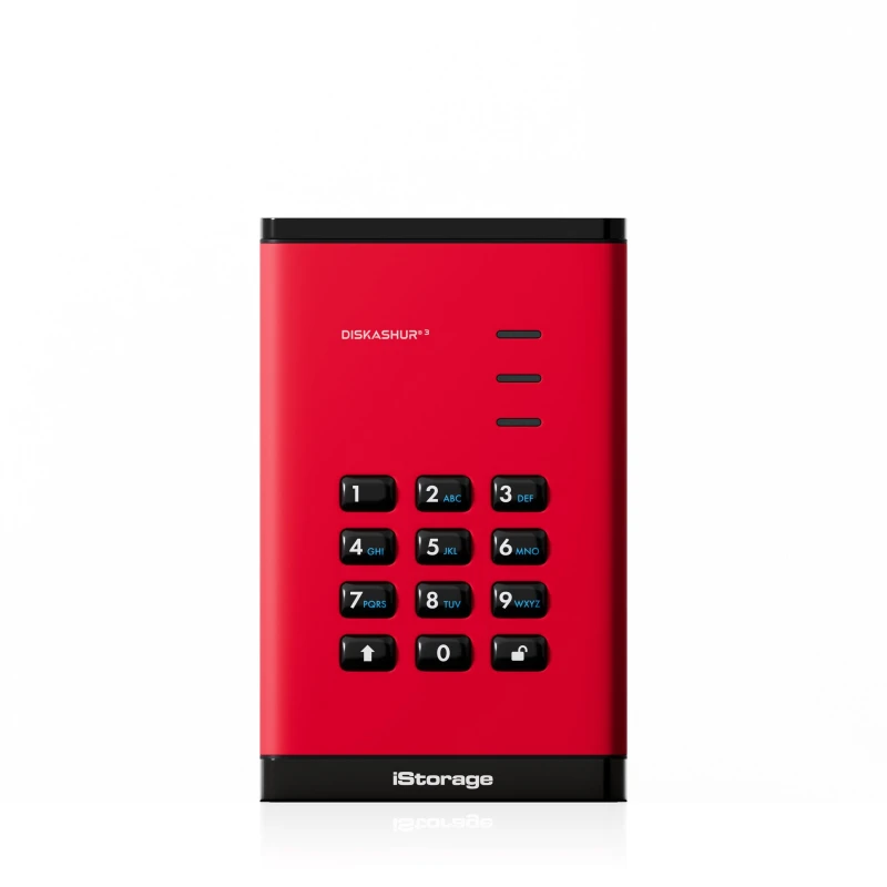 Image of iStorage iStorage diskAshur³ SSD 2TB Red Secure Portable Solid State Drive FIPS 140-3 Level 3 Complaint |Common Criteria EAL 5+ PIN protected |