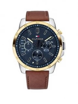 Image of Tommy Hilfiger Decker Brown Leather Strap Navy Dial Watch
