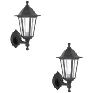 Image of 2 PACK Traditional Lantern IP44 Wall Light - 60W E27 GLS LED - Dimmable Lamp