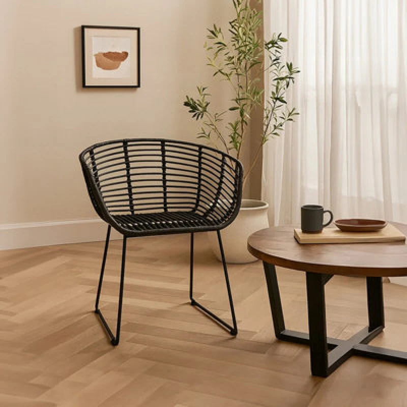 Image of Orsina Versatile Black Natural Rattan Chair, Sturdy Rattan Arm Chair, Easily Maintained Rattan Dining Chair