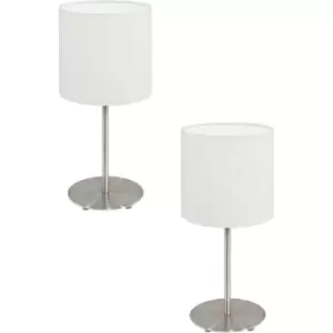 Image of 2 PACK Table Desk Lamp Colour Satin Nickel Steel Shade White Fabric E14 1x40W