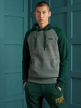 Image of Superdry Orange Label Classic Raglan Hoodie - Green Size M Men