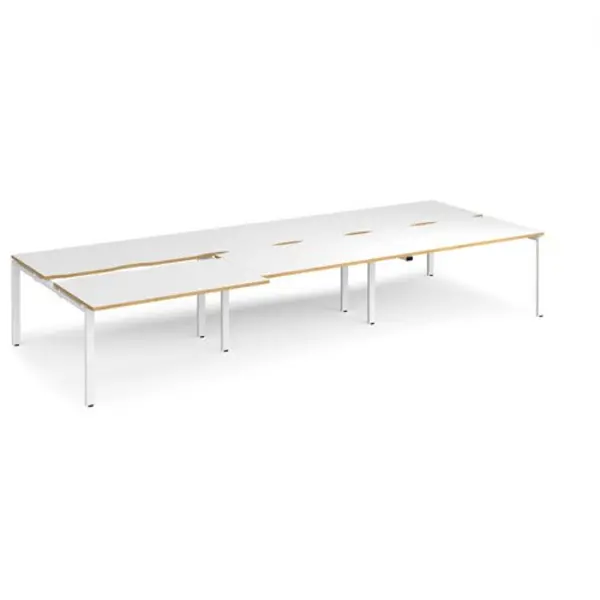 Image of Adapt Bench Desk 6 Person Rectangular Desks 4200mm With Sliding Tops White/Oak Tops With White Frames 1600mm Depth Adapt White/Oak STE4216-WH-