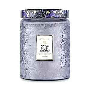 Image of Voluspa Apple Blue Clover Large Embossed Glass Jar Candle 18 oz.