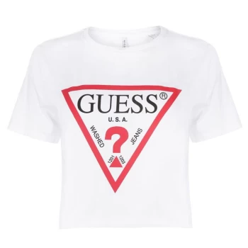 Image of Guess Logo Crop T Shirt - White