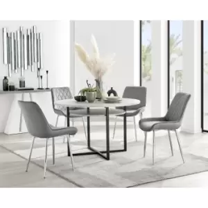 Image of Furniturebox Adley Grey Concrete Effect 120cm Storage Dining Table & 4 Grey Pesaro Silver Leg Velvet Chairs