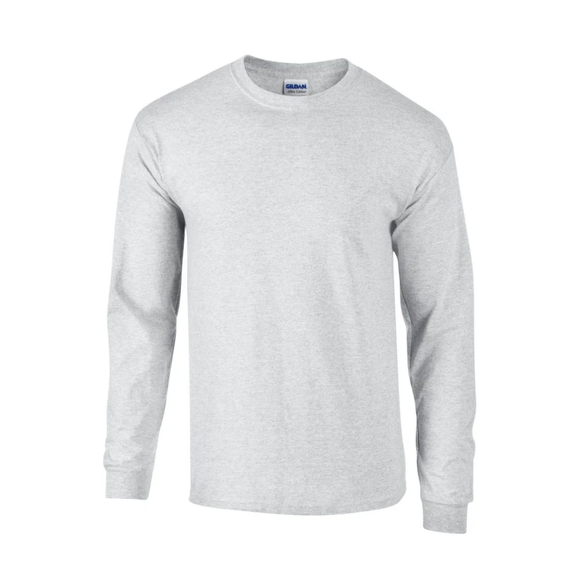 Image of Gildan Mens Plain Ultra Cotton Long-Sleeved T-Shirt in Grey Size: Small Grey Male S