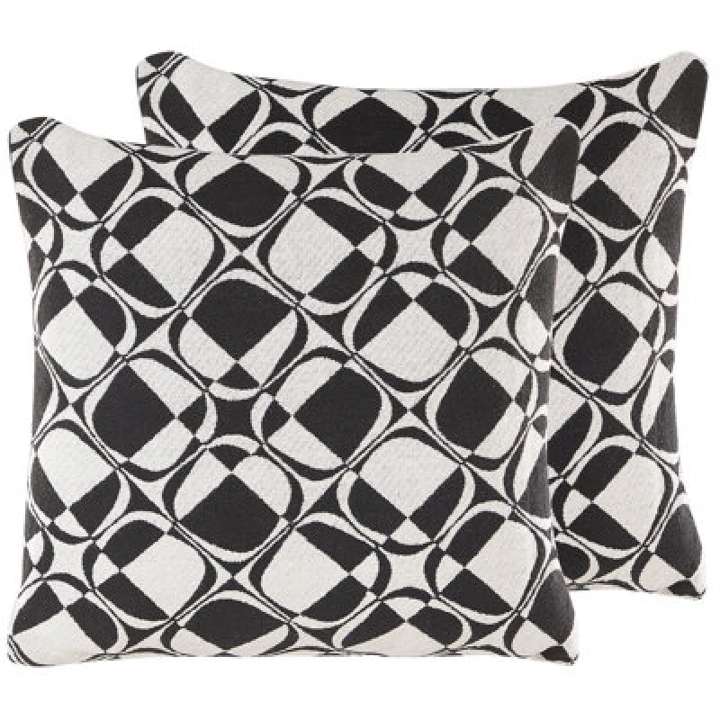 Image of Beliani Set Of 2 Decorative Cushions Koture Cotton 45 X 45cm Black/ White Geometric Pattern