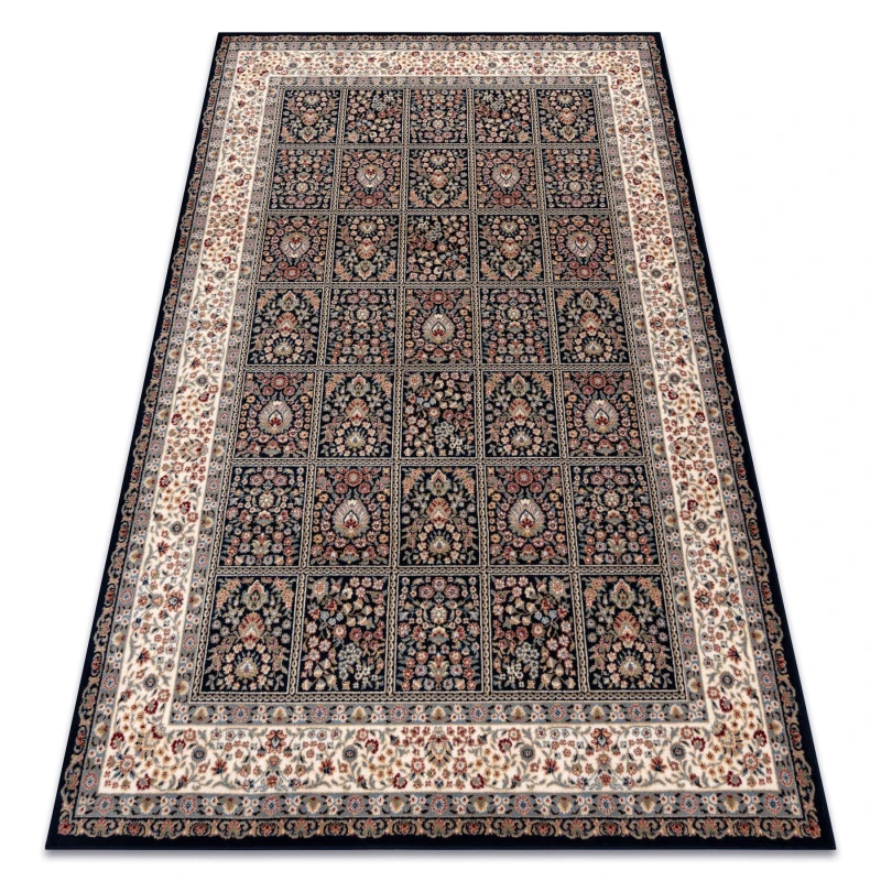 Image of RugsX Carpet Wool Nain Flowers, Frame 1181/51011 Navy / Beige 80X150 Cm