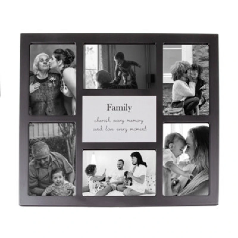 Image of Happy Homewares Modern Black Multi Collage Picture Frame With Family Wording And Cute Phrase
