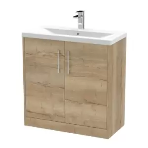 Image of Hudson Reed Juno 800mm Floor Standing 2 Door Vanity & Mid-Edge Basin - Autumn Oak