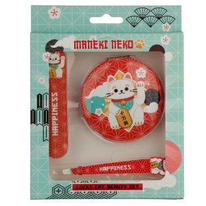 Image of Maneki Neko Lucky Cat Compact Mirror, Nail File and Tweezers Beauty Set