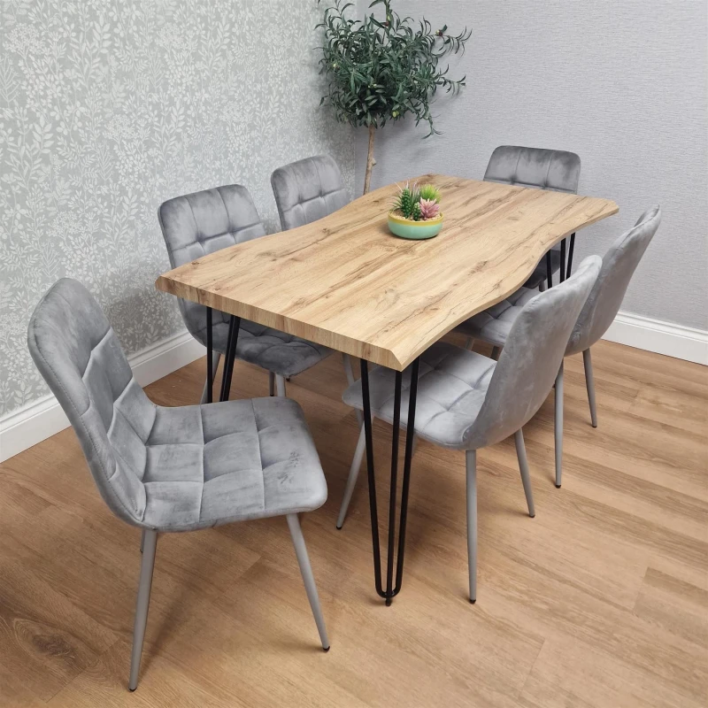 Image of Kosy Koala Dining Table And 6 Grey Velvet Chairs - Stylish Dining Room Furniture, Multi ARIZ117+6GYRCO