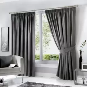 Image of Dijon Blackout Pencil Pleat Lined Curtains, Charcoal, 46 x 90" - Fusion