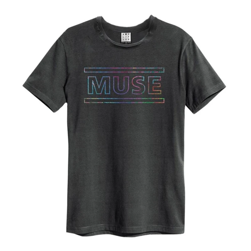 Image of Amplified Mens Rainbow Logo Muse T-Shirt in Charcoal Size: Medium Charcoal Male M