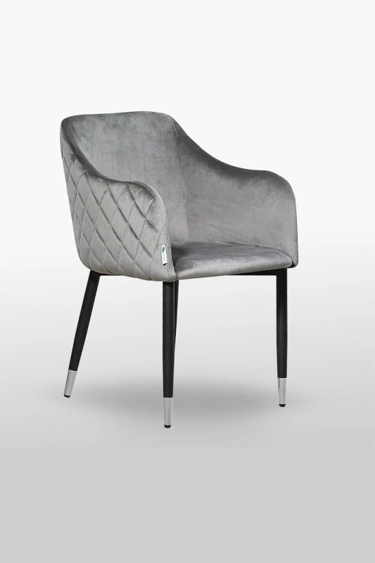 Image of Life Interiors Life Interiors Single Verona Velvet Dining Chair with Quilted Back & Black Legs - Modern Accent Chair with Silver Foot Caps in Grey Gre