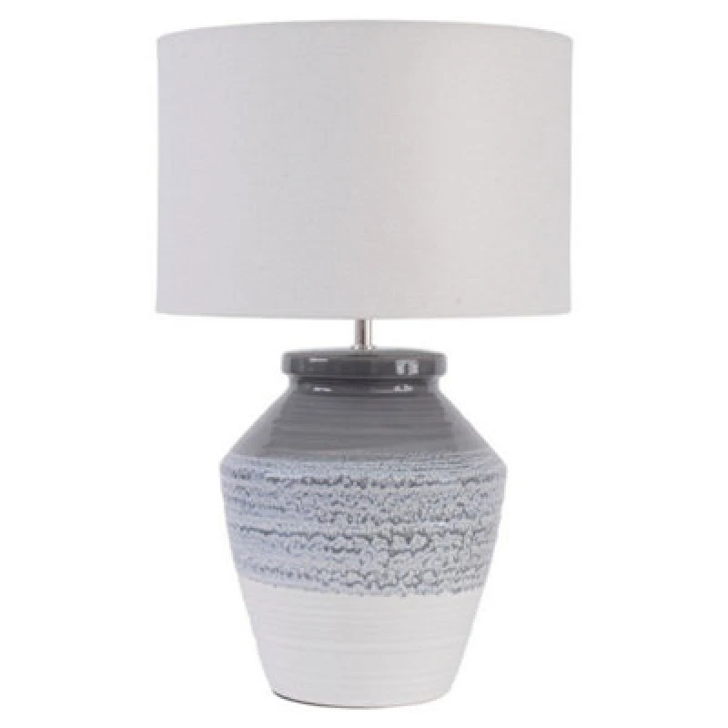 Image of Buttercup Farm Skyline Table Lamp With Shade E27 60W - Porcelain/linen/iron - L38 X W38 X H59cm - Grey/ecru