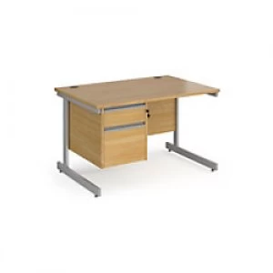 Image of Dams International Straight Desk with Oak Coloured MFC Top and Silver Frame Cantilever Legs and 2 Lockable Drawer Pedestal Contract 25 1200 x 800 x 72
