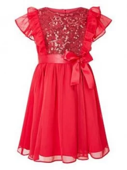 Image of Monsoon Baby Girls Sequin Chiffon Dress - Red