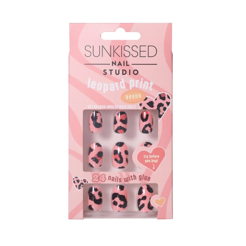 Image of Sunkissed Nails Acrylic Strength Round Leopard Print Nails 24 Pieces