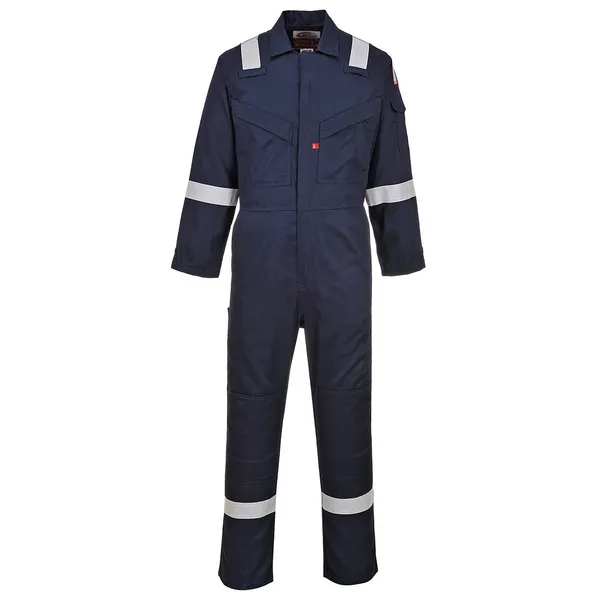 Image of Biz Flame Mens Flame Resistant Super Lightweight Antistatic Coverall FR21NAR5XL Colour: Navy Blue