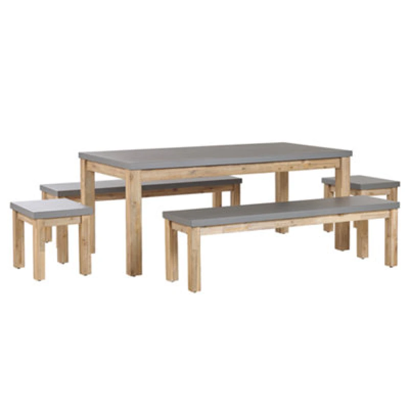 Image of Beliani Garden Dining Set With Benches And Stools 8 Seater Ostuni Concrete Grey