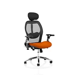 Image of Dynamic Basic Tilt Executive Chair Height Adjustable Arms Sanderson II Tabasco Red Seat With Headrest High Back