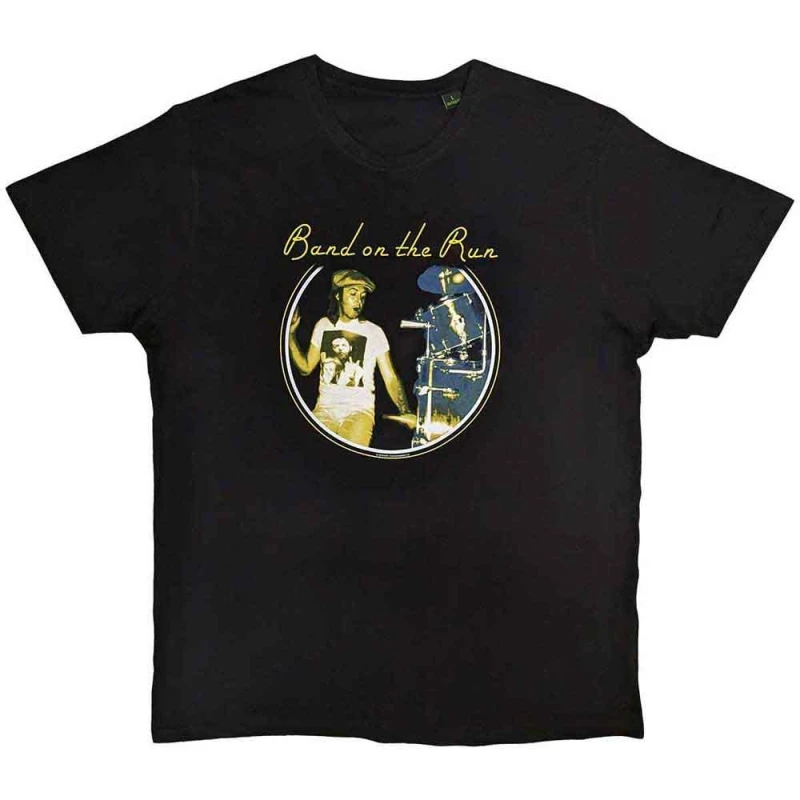 Image of Paul McCartney Mens Band On The Run Wings T-Shirt in Black Size: Large Black Male L