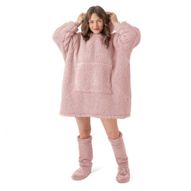 Image of Velosso Teddy Oversized Hoodie Blanket One Size Fits All in Pink Pink Unisex One Size