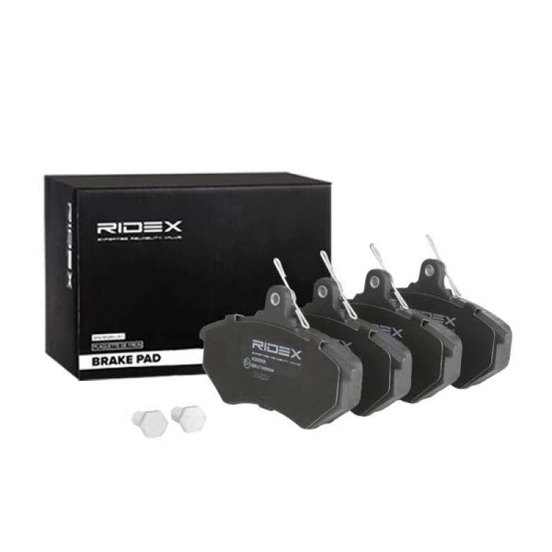 Image of RIDEX 402B0958 Brake pad set Front Axle, not prepared for wear warning indicator, with spring, with anti-squeak plate Brake Pad Set,disc brake (402)
