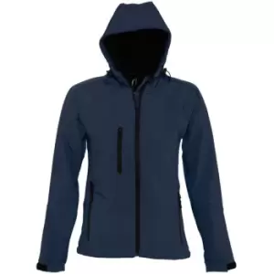 Image of SOLS Womens/Ladies Replay Hooded Soft Shell Jacket (Breathable, Windproof And Water Resistant) (XL) (French Navy)