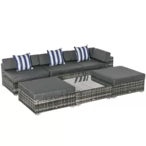 Image of Outsunny 6 PC Rattan Sofa Coffee Table Set Sectional Wicker Weave Furniture for Garden Outdoor Conservatory w/ Pillow Cushion Grey