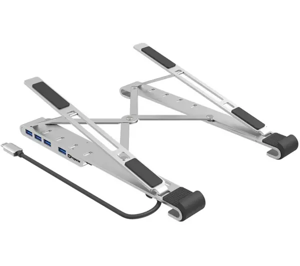 Image of PROPERAV P-LSUSB-4 Laptop Stand with USB Hub - Silver 5055189036505