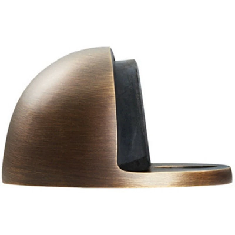 Image of Loops Floor mounted Oval Doorstop 44 x 22mm Antique Brass Half Moon Stopper Metallics