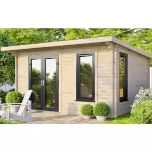 Image of Power Sheds 14 x 10ft Left Hand Door Pent Notched Logs Log Cabin