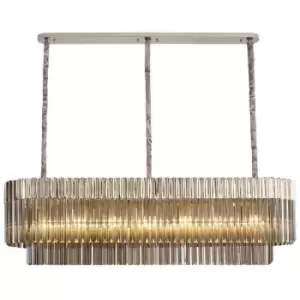 Image of Luminosa Lighting - Luminosa Poland Ceiling Pendant Rectangle 7 Light E14, Polished Nickel, Smoke Sculpted Glass