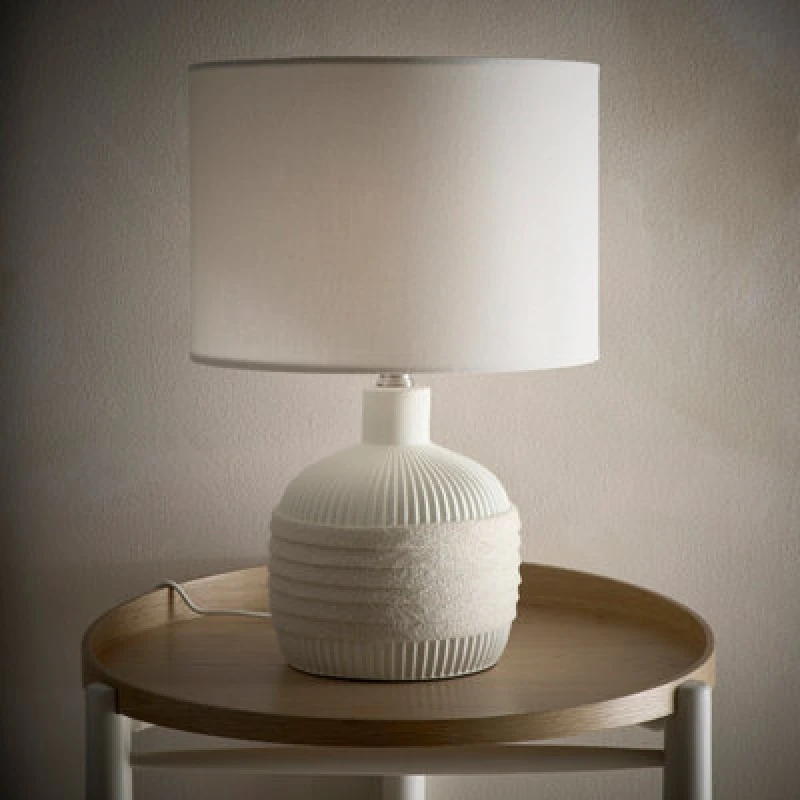 Image of K LIVING Emilia 40cm Wrapped Ceramic Light Cream Table Lamp Cream