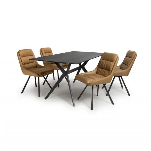 Image of Shankar Timor 1.6m Black & 4 Arnhem Tan Dining Set - Black 9016075